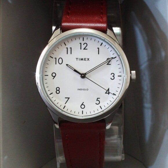 Times Ladies Easy Reader Quartz Watch Burgundy Strap 32mm - Picture 3 of 12